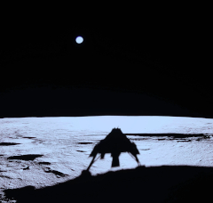 Blue Ghost's shadow on the lunar surface as it looks earthward